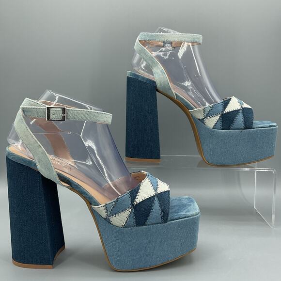 NEW Journee Collection Women’s Asherby Platform Sandals Denim Size 10 - Picture 1 of 11